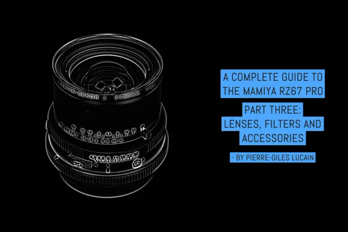 A Mamiya-Sekor Z f=50mm lens, part of a guide to Mamiya RZ67 Pro lenses, filters, and accessories.