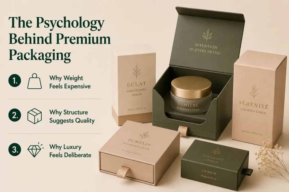 Elegant luxury package design for skincare, showcasing the psychology of premium presentation.
