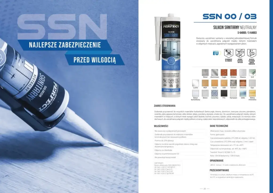 Jaki silikon do łazienki? Neutralny SSN 00/03 to elastyczny uszczelniacz sanitarny, idealny do kuchni i łazienek, odporny na pleśń.