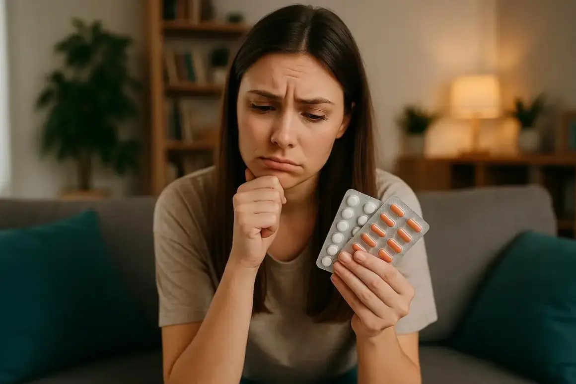 Zmartwiona kobieta trzyma dwa opakowania tabletek, zastanawiając się, czy paracetamol jest przeciwzapalny.