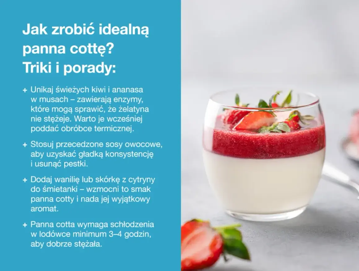Idealna panna cotta z musem truskawkowym i miętą. Poznaj oryginalny przepis i triki na jej przygotowanie.
