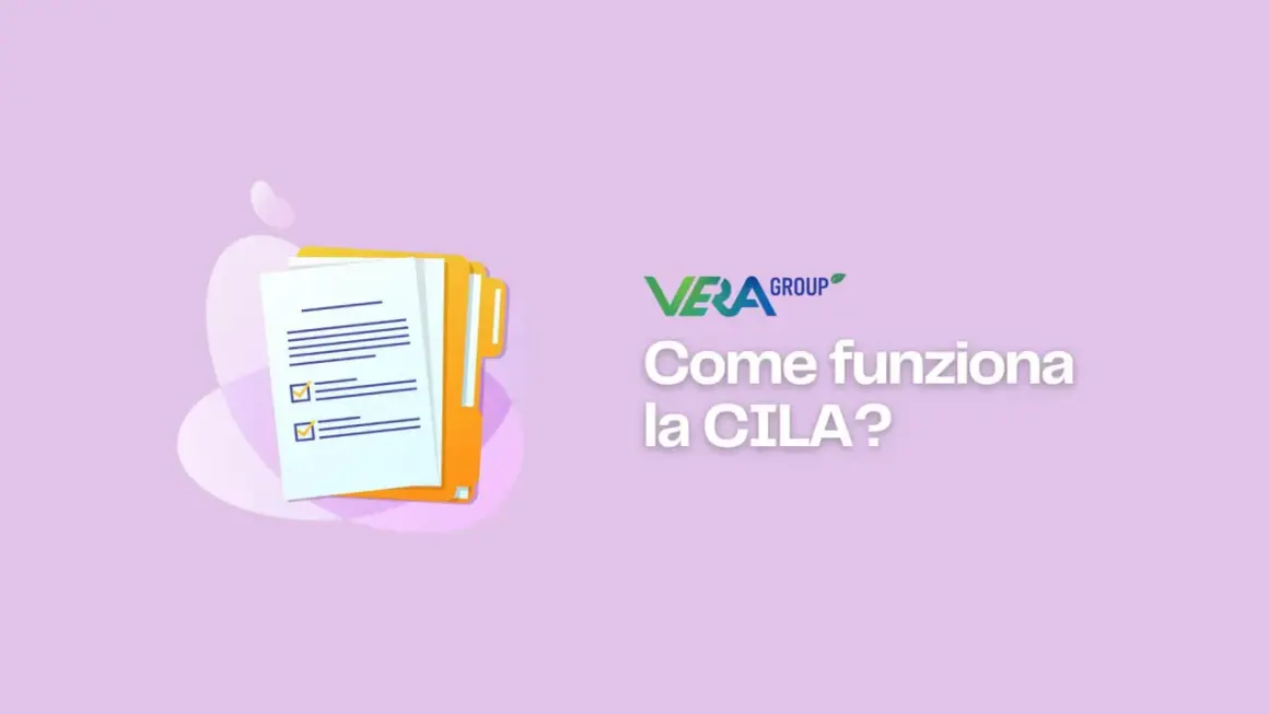 Documenti e cartellina gialla, con testo "Come funziona la CILA?". Utile per la manutenzione straordinaria.