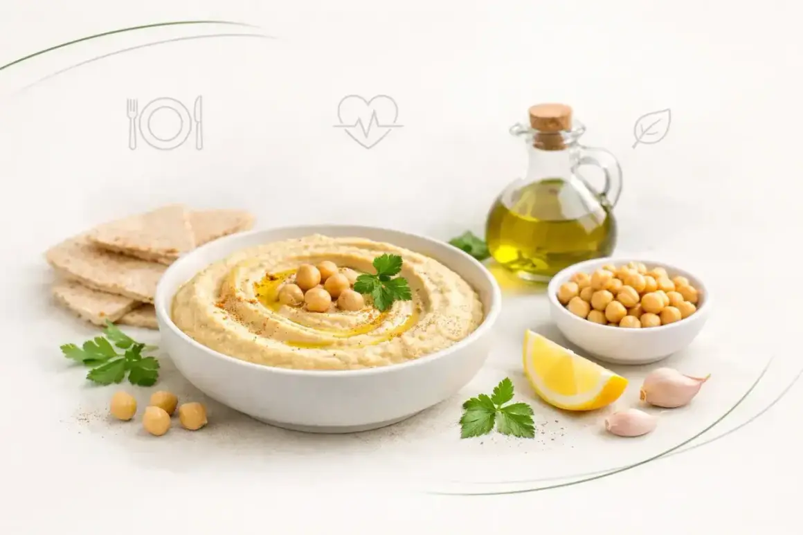 Pyszny hummus z ciecierzycy, oliwą i cytryną. Czy hummus jest zdrowy? Tak, to bogactwo białka i błonnika!