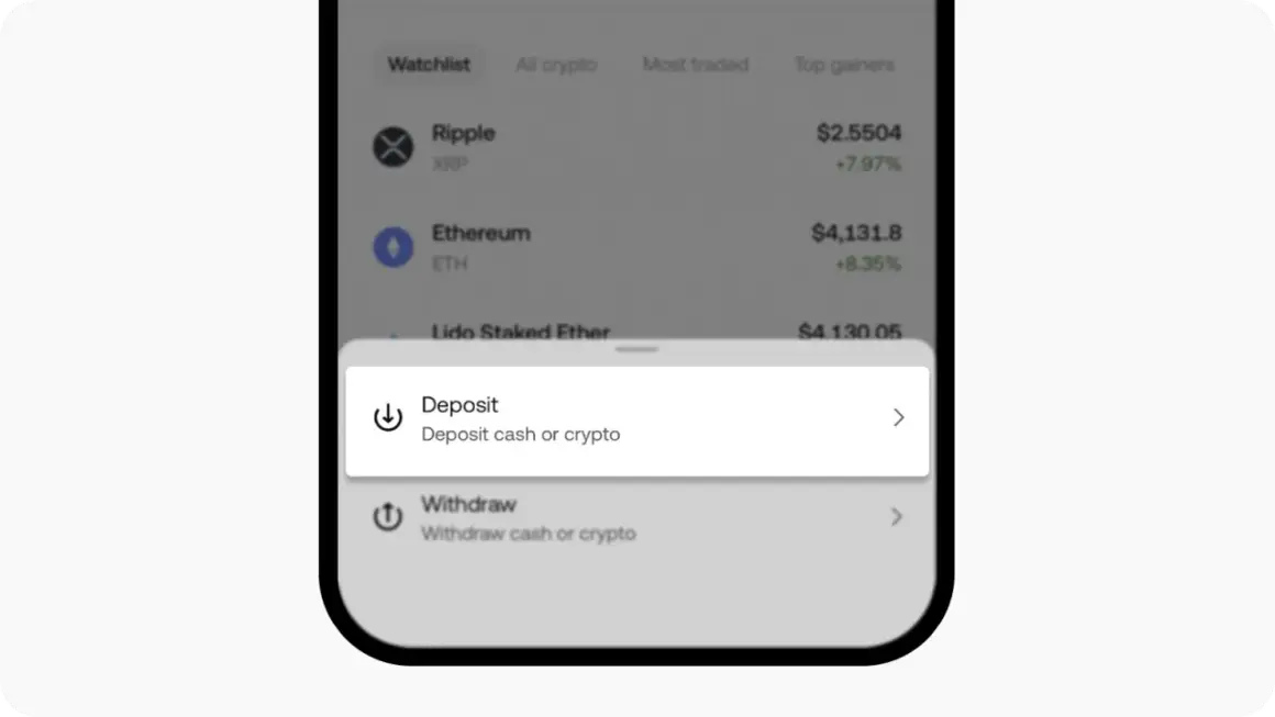Jak wpłacić pieniądze na PayPal? Wybierz opcję "Deposit" (Wpłata), aby zasilić konto gotówką lub kryptowalutami.