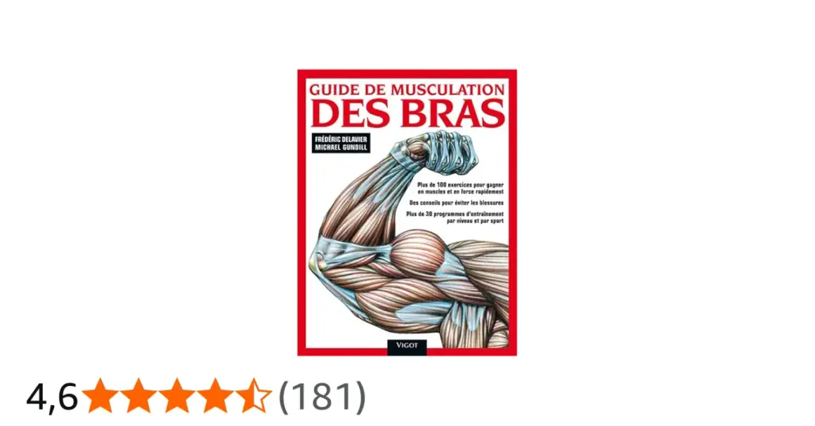 Couverture du livre "Guide de musculation des bras" montrant un bras musclé anatomique.