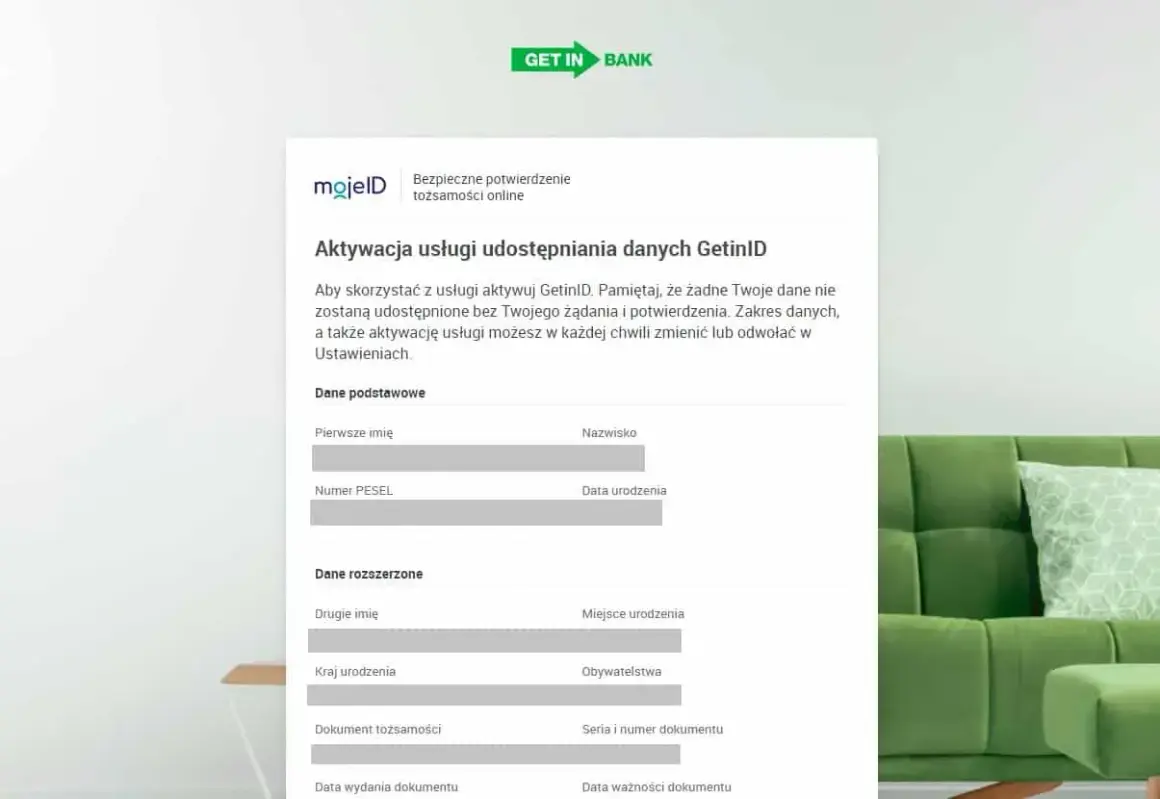 Aktywacja usługi GetinID w Nest Bank. Formularz do bezpiecznego potwierdzenia tożsamości online.