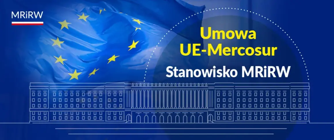 Flaga UE i budynek symbolizują stanowisko MRIRW w sprawie umowy UE-Mercosur.