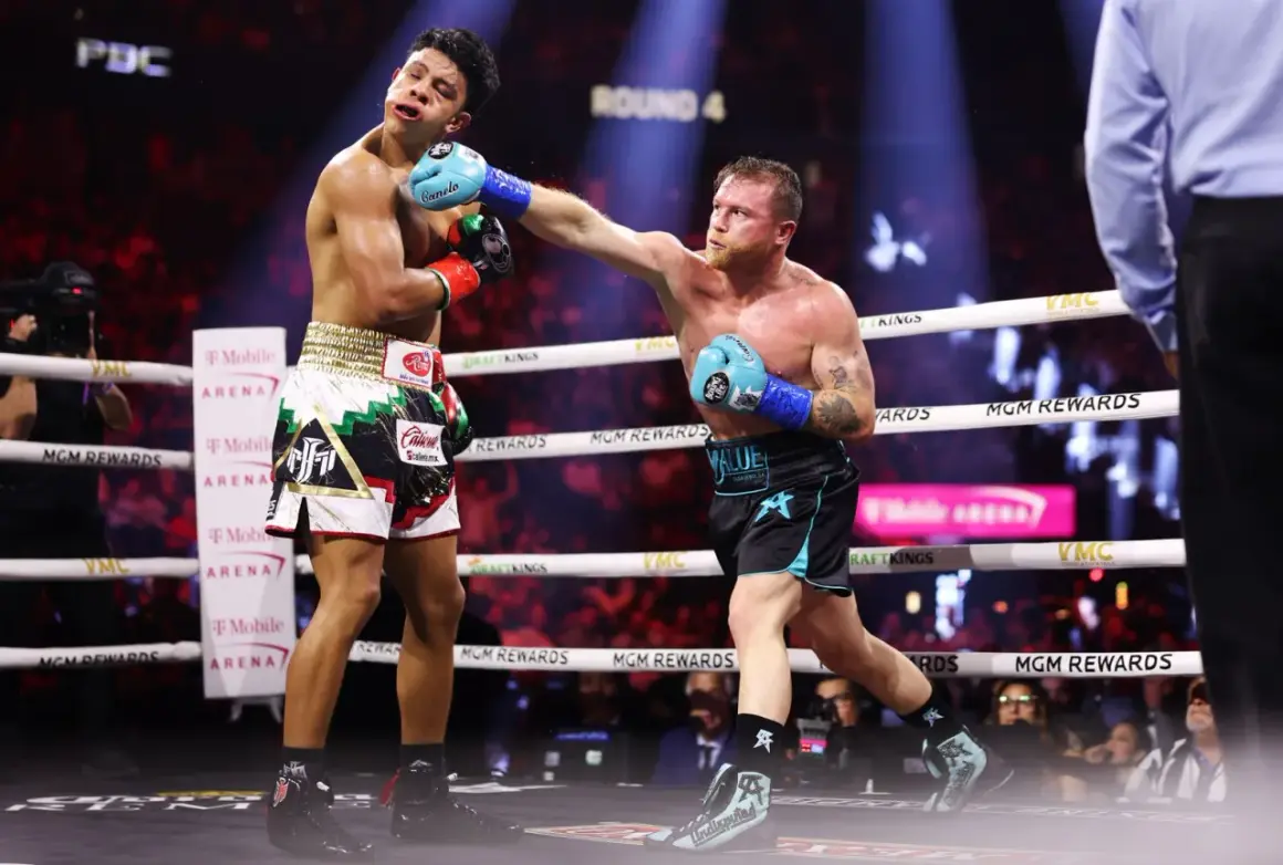 Canelo lands a powerful punch, showcasing his boxing prowess and adding to his list of accomplishments in the ring.