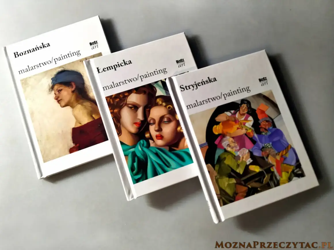 Książki o wybitnych polskie malarki 20 wieku: Boznańska, Łempicka i Stryjeńska. Ich dzieła zdobią okładki.