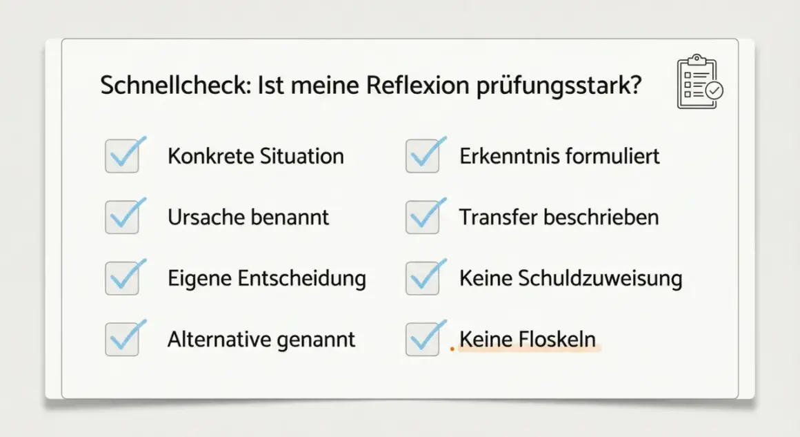 Schnellcheck für die Wochenreflexion in der Grundschule: Ist die Reflexion prüfungsstark? Alle Punkte sind abgehakt.