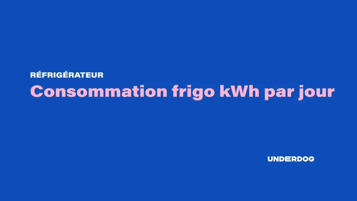 Graphique sur la consommation frigo kWh par jour. Le titre est en rose vif sur fond bleu.