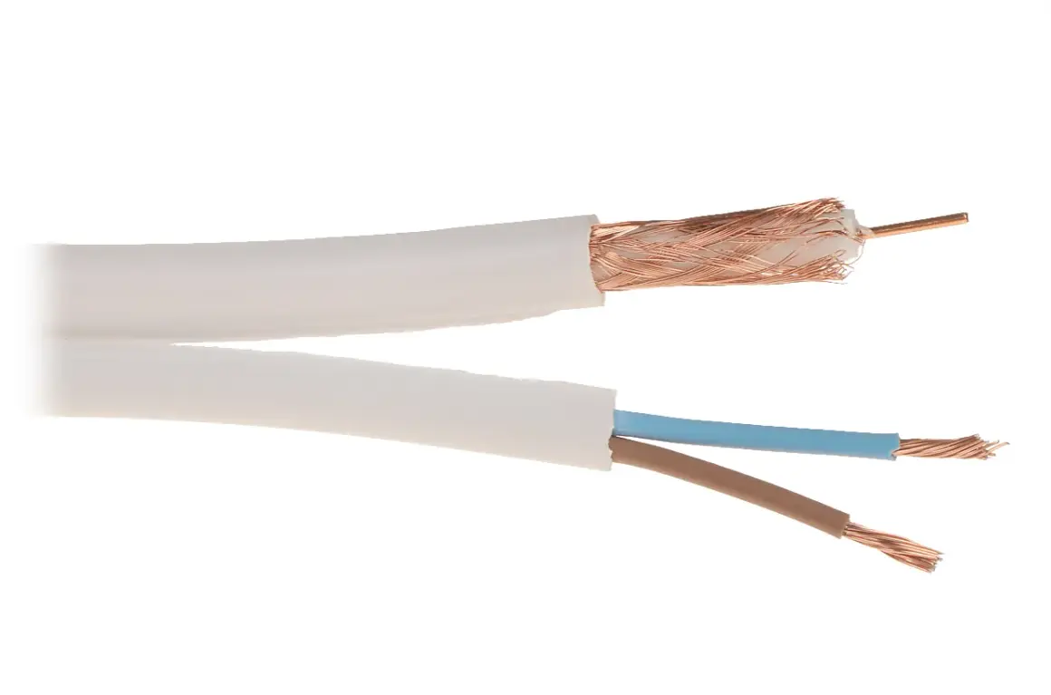 Kabel koncentryczny i dwa przewody zasilające, idealne do instalacji, gdy zastanawiasz się, jaki kabel do kamery zewnętrznej wybrać.