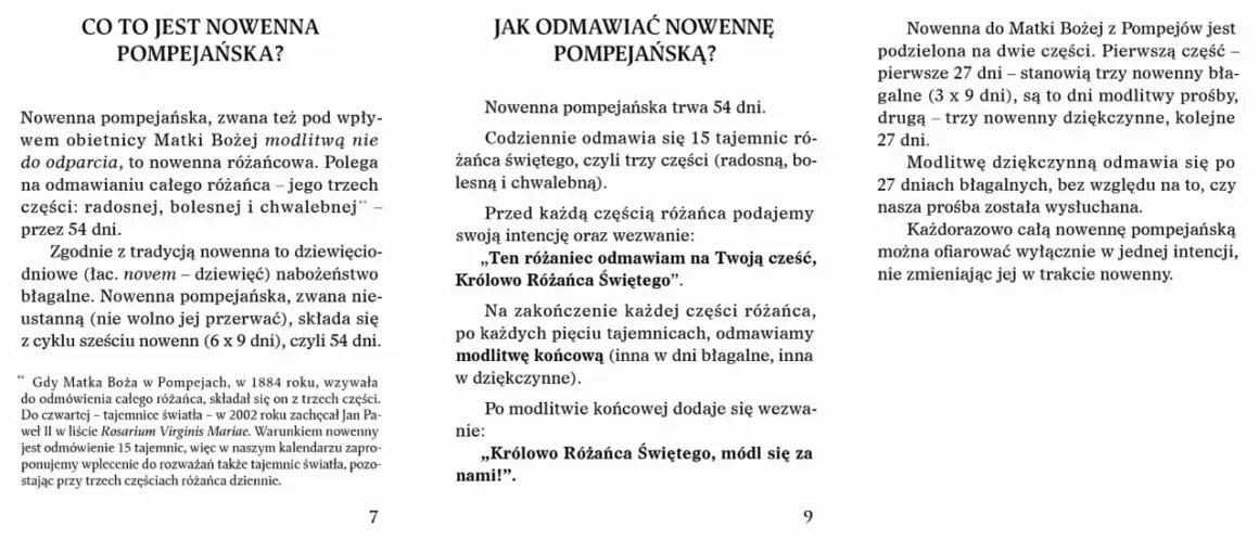 Jak odmawiać nowennę pompejańską: 54 dni modlitwy, 15 tajemnic różańcowych dziennie. Modlitwa prośby i dziękczynienia.