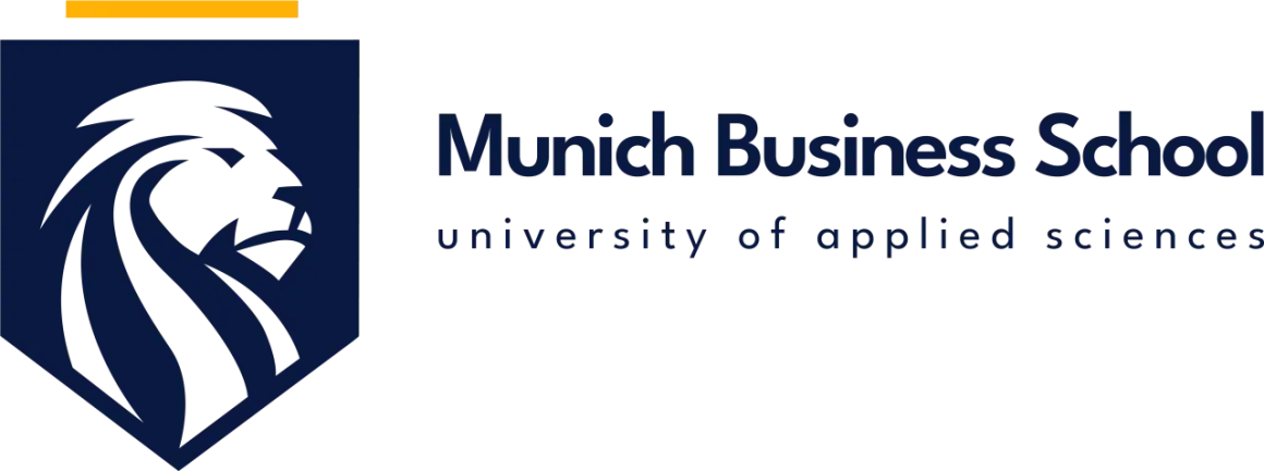 Logo der Munich Business School, einer Universität für angewandte Wissenschaften, mit einem Löwenkopf-Wappen.
