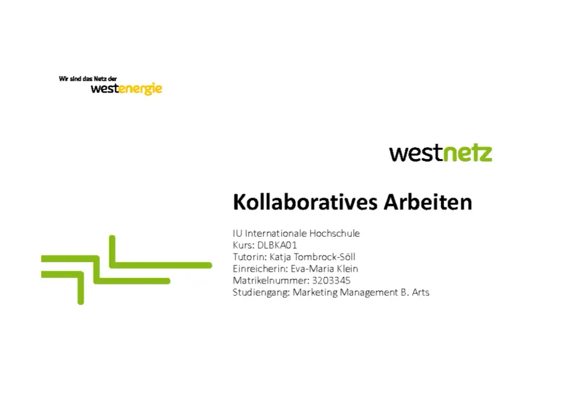 Titelblatt für "Kollaboratives Arbeiten" der IU Internationale Hochschule. Zeigt Logos und Studiendetails.