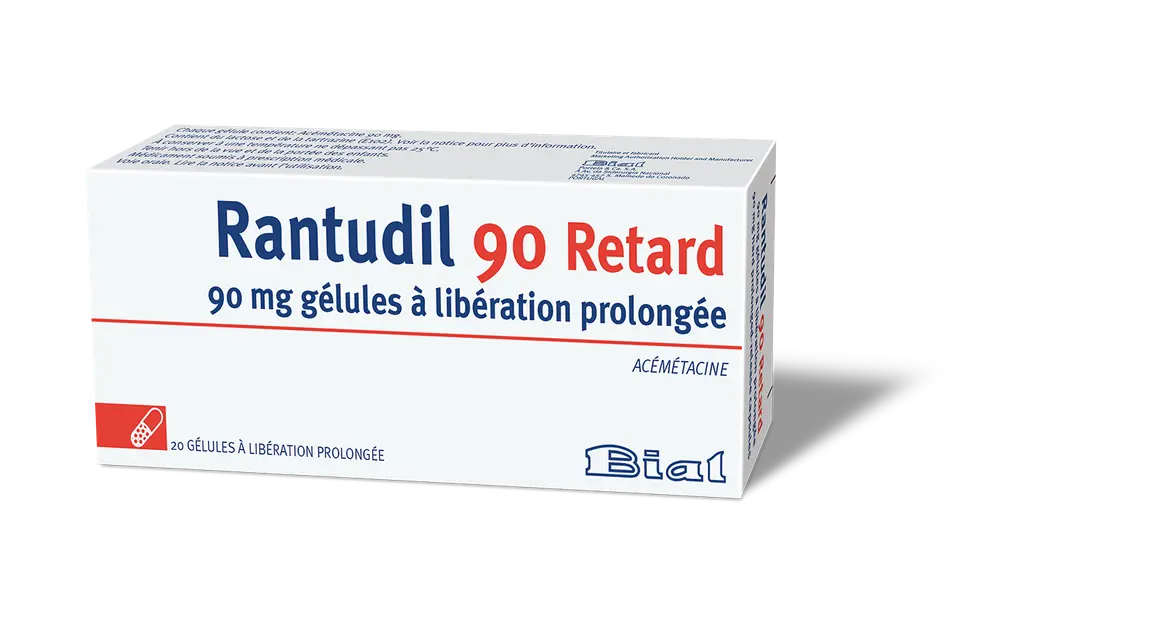 Pudełko leku Rantudil 90 Retard z kapsułkami o przedłużonym uwalnianiu.