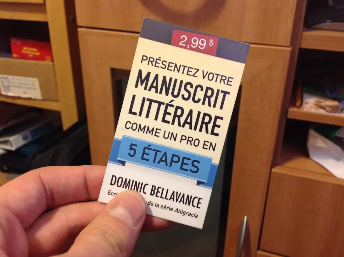 Carte "Présentez votre manuscrit littéraire en 5 étapes" par Dominic Bellavance. Un guide pour écrire les meilleurs livres à lire.