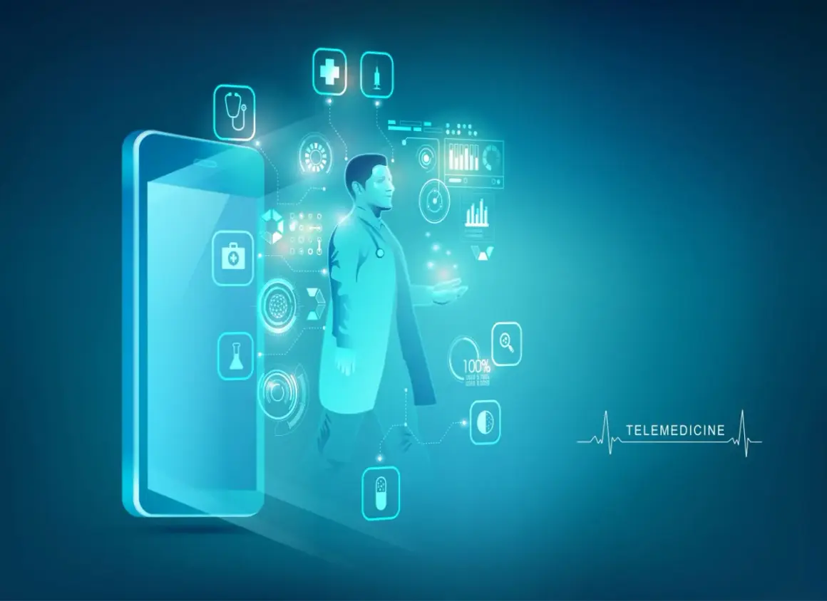 Arzt mit digitalen Gesundheitsdaten, die auf einem Smartphone angezeigt werden. Ein Blick auf das Gehalt im Bereich Digital Health Management.