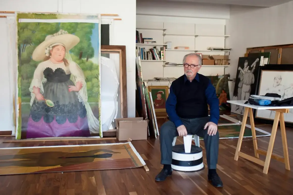 Fernando Botero's Mona Lisa, a voluminous interpretation, is displayed in his studio.