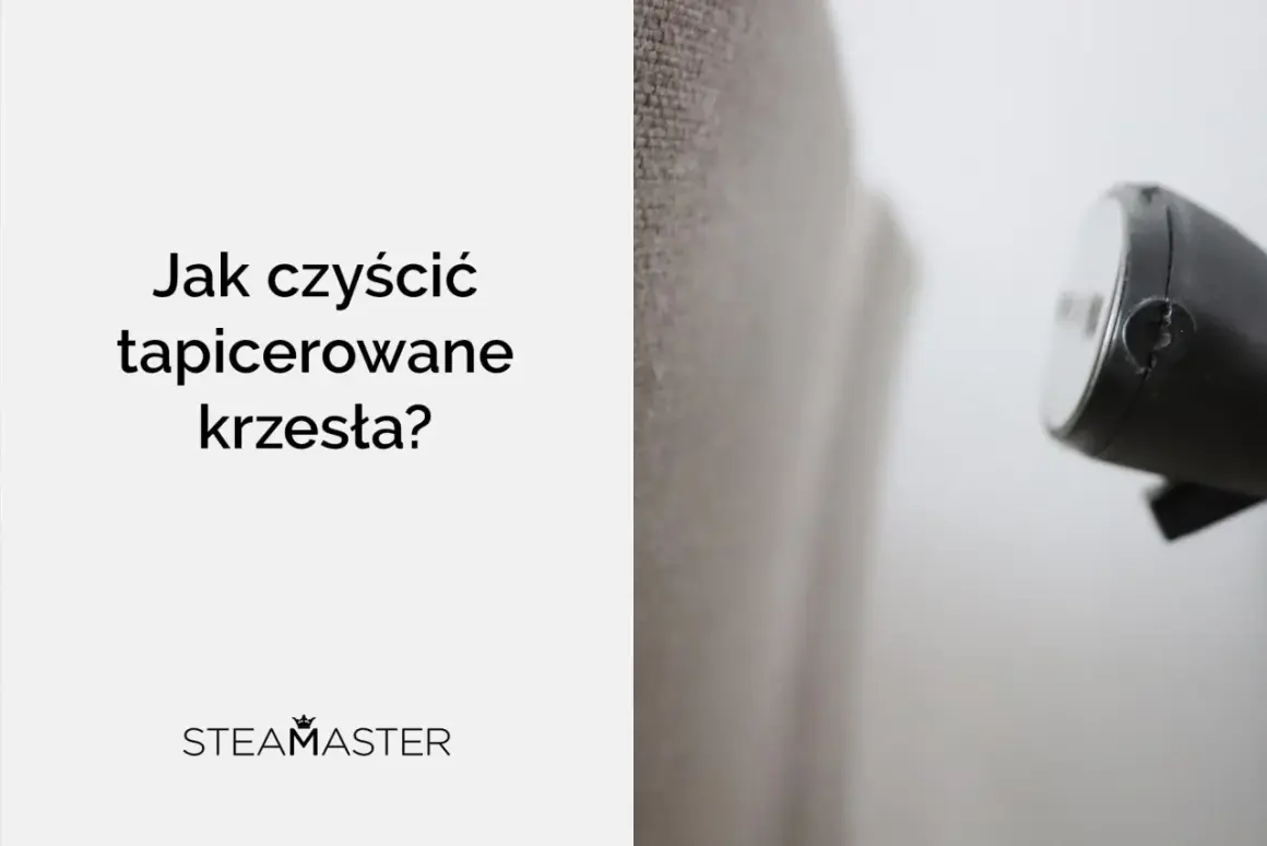 Zbliżenie na parownicę czyszczącą tapicerowane krzesło.
