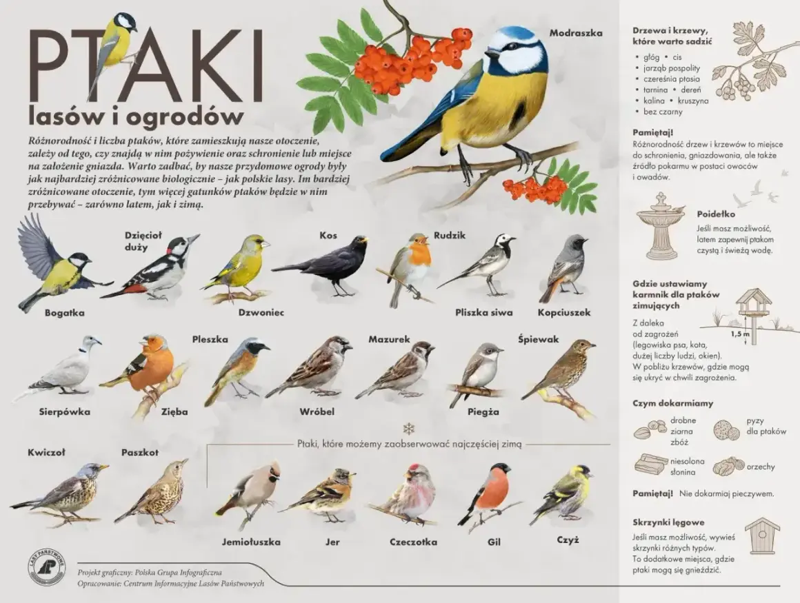 Co to za ptak? Bogatka, modraszka, dzięcioł duży i wiele innych gatunków ptaków lasów i ogrodów.