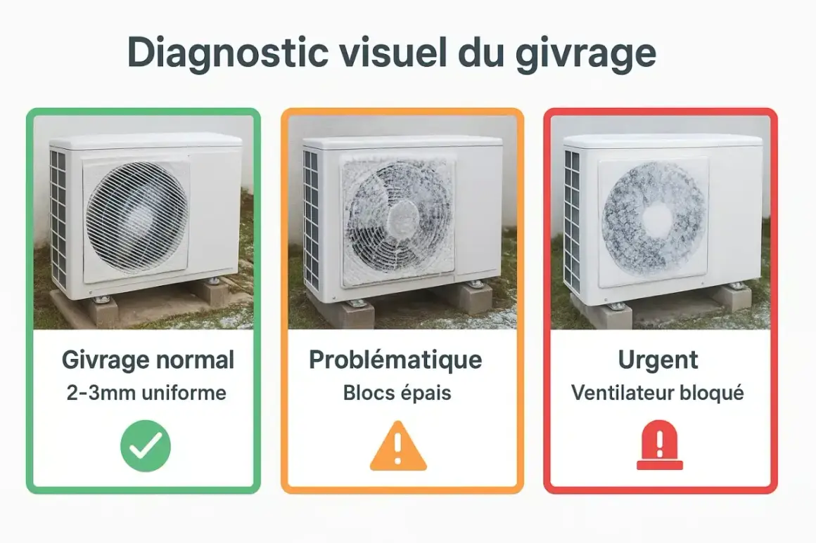 Diagnostic visuel du givrage : une pompe à chaleur givre différemment. Normal, problématique ou urgent, le givrage de votre pompe à chaleur est visible.