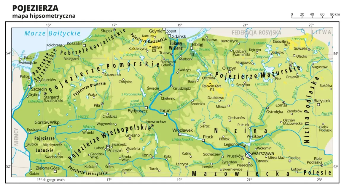 Największe jeziora w Polsce znajdują się w pasie pojezierzy i pobrzeży