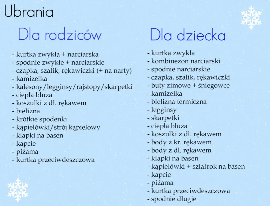 Zimowy wyjazd w góry z dzieckiem: kompletna lista pakowania