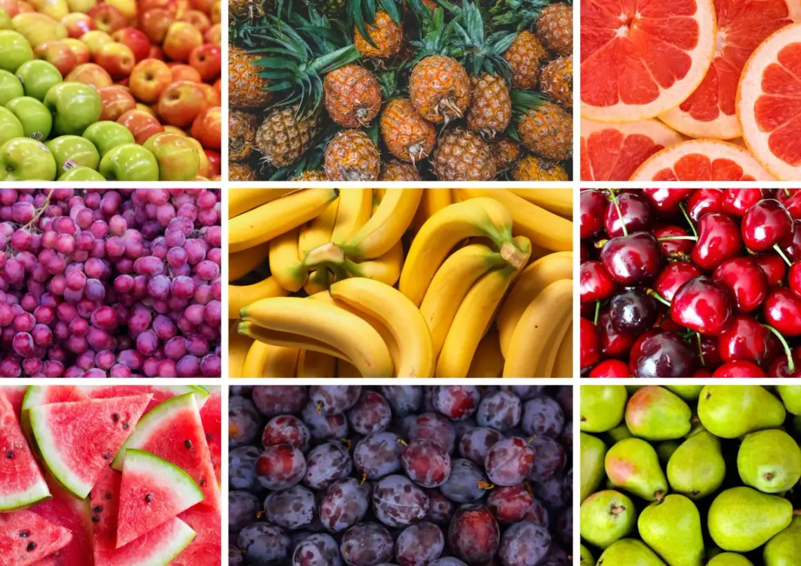 Frukter som äpplen, bananer, körsbär, vindruvor, päron, plommon, ananas, vattenmelon och grapefrukt. Dessa är nyttigaste frukten viktnedgång.
