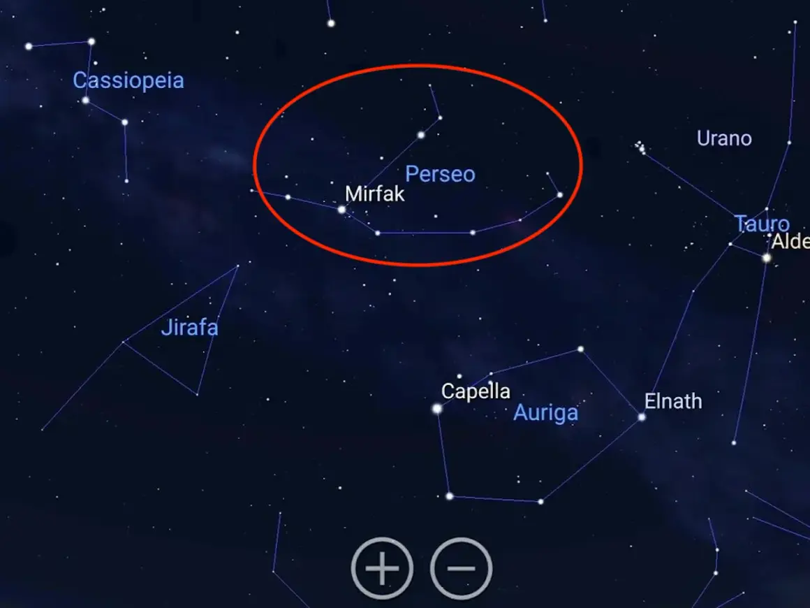 El círculo rojo marca la constelación de Perseo, hacia donde mirar para ver las Perseidas.