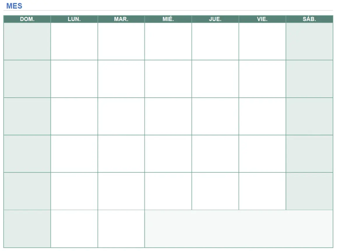 Plantilla de calendario vacía para planificar el mes de diciembre y enero.