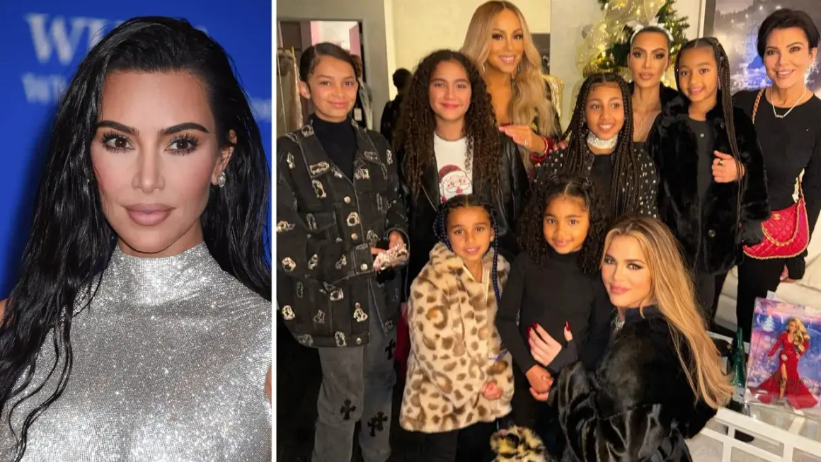 Kim Kardashian med barn och Mariah Carey. En glad familj samlad för fest.