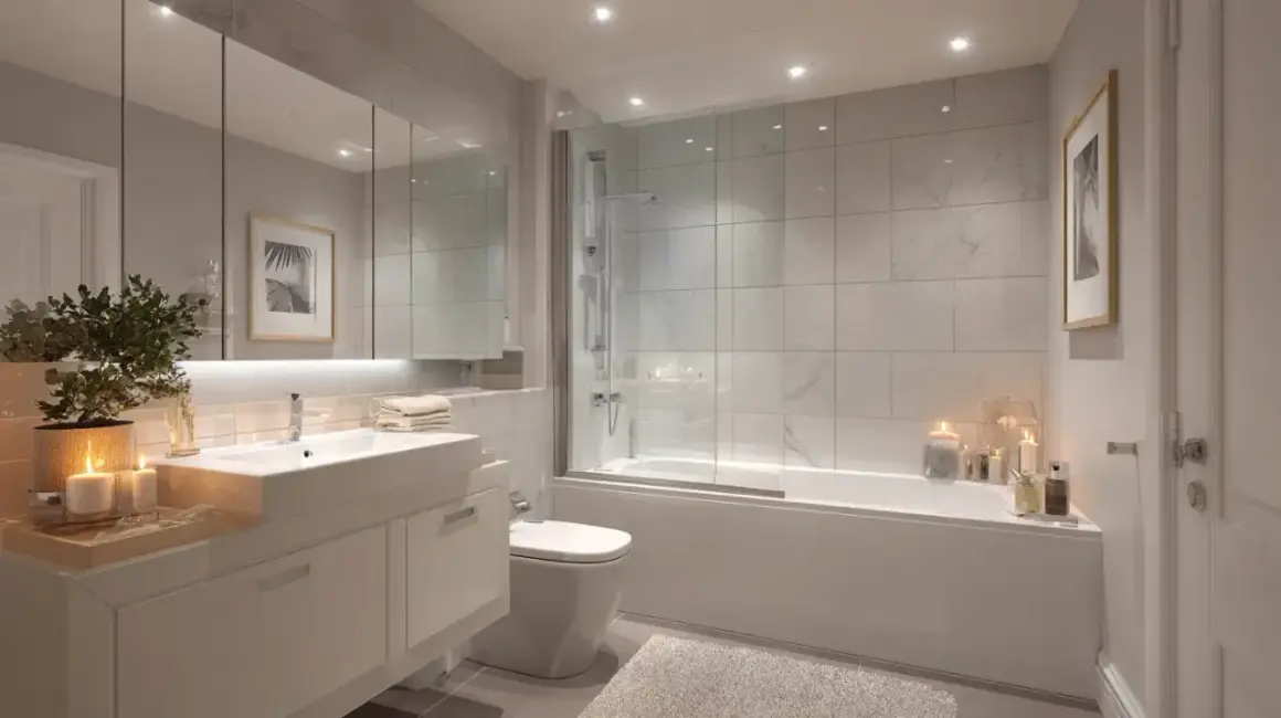 Entspannende bad beleuchtung ideen: Kerzenlicht und dezente Spots schaffen eine Wohlfühlatmosphäre im modernen Badezimmer mit Dusche und Wanne.