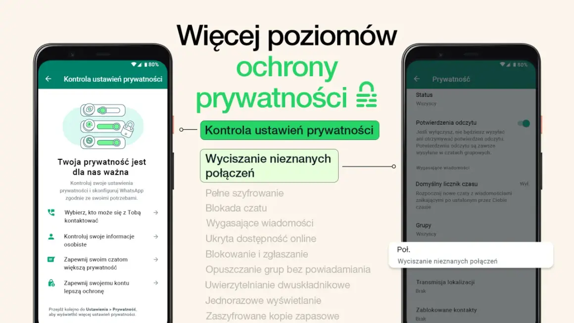 WhatsApp oferuje wyciszanie nieznanych połączeń, by chronić Twoją prywatność.