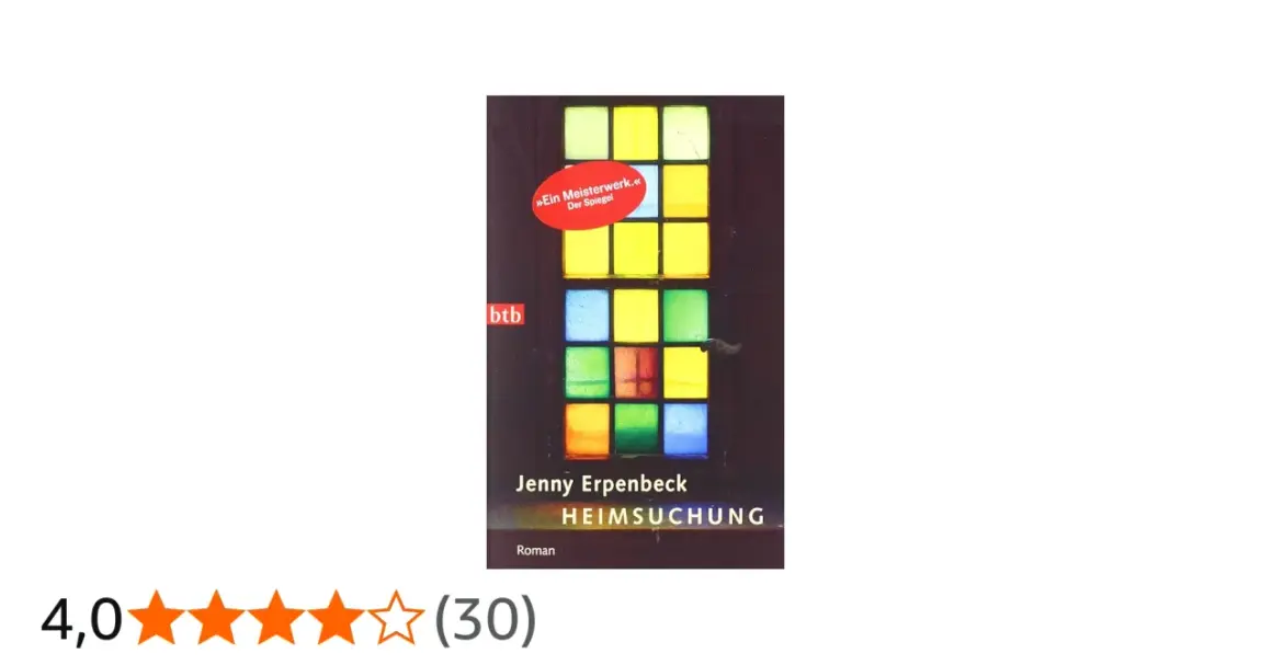Buchcover "Heimsuchung" von Jenny Erpenbeck. Bunt verglastes Fenster, das an eine Heimsuchung erinnert.