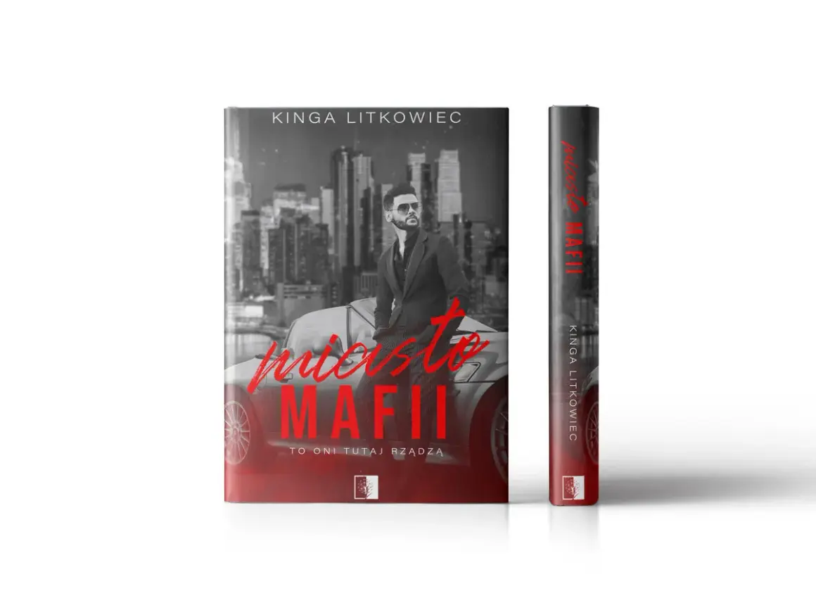 Okładka książki "Miasto Mafii" Kingi Litkowiec. Mroczne miasto, elegancki mężczyzna i sportowy samochód. Idealna lektura dla fanów kryminałów i książek o mafii.
