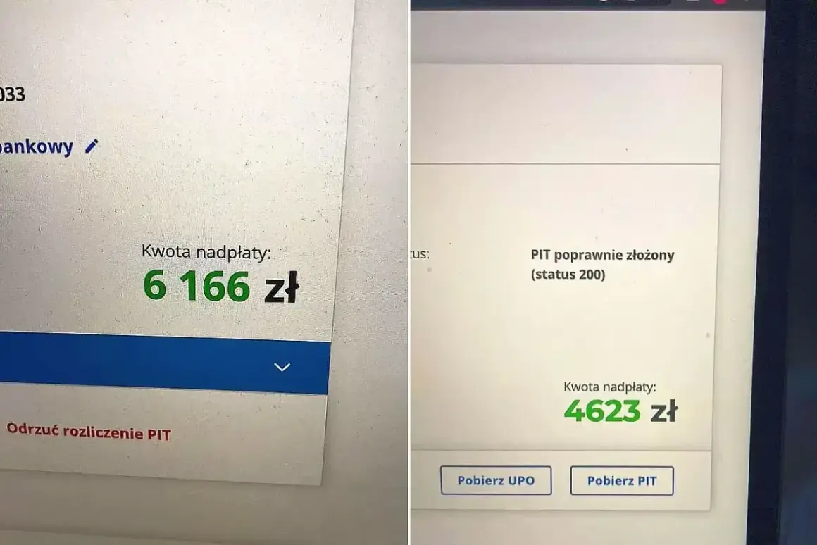 Jak sprawdzić zwrot z PIT? Na ekranie widać kwotę nadpłaty 6166 zł, a obok status "PIT poprawnie złożony" z kwotą 4623 zł.