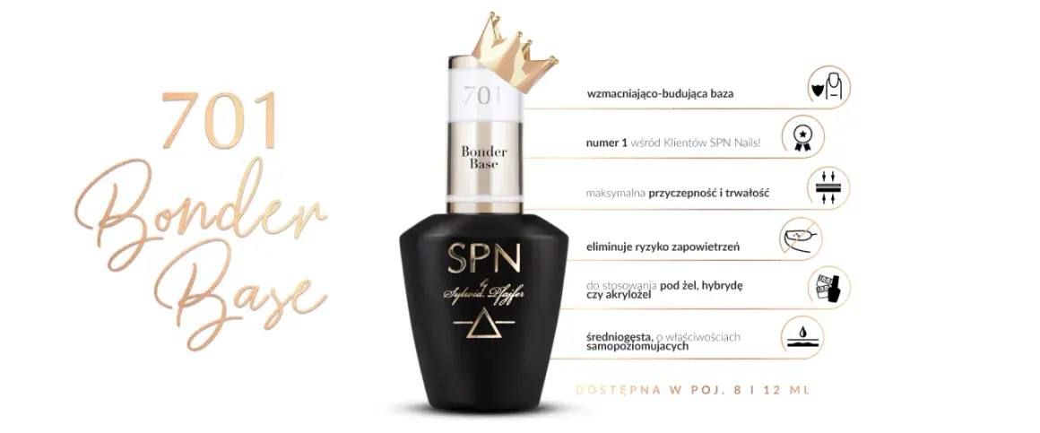 Czarna butelka bazy budującej SPN Bonder Base z złotym napisem i koroną na nakrętce.