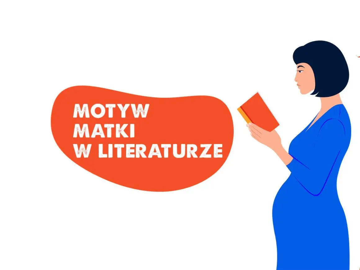 Ciężarna kobieta czyta książkę o motywie matki cierpiącej w literaturze.