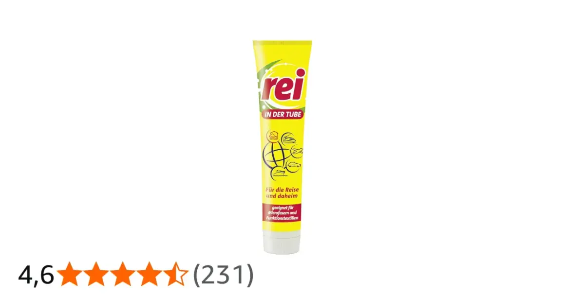 Rei in der Tube: ein gelbes Waschmittel für die Reise und daheim, ideal für Funktionskleidung.