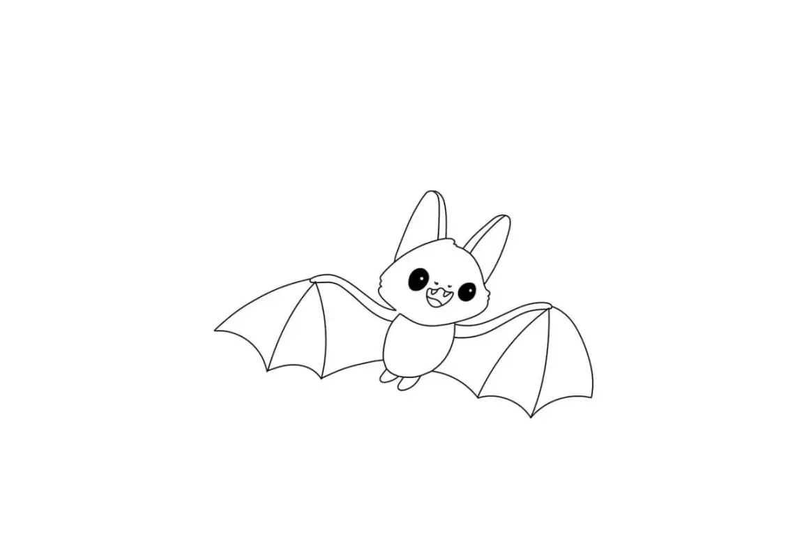 Un simpatico pipistrello da colorare e stampare, con ali spiegate e un sorriso contagioso.