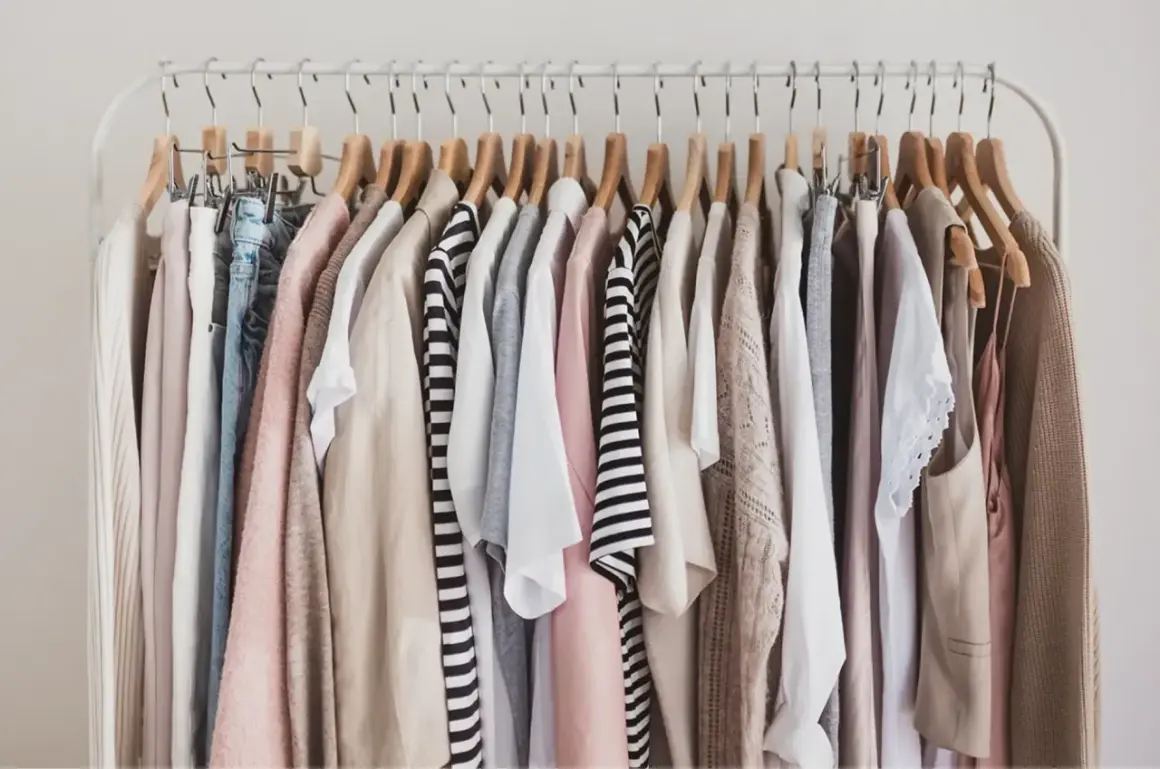 Kleiderständer mit einer Auswahl an Kleidungsstücken in neutralen Farben, die sich gut für eine Capsule Wardrobe eignen.