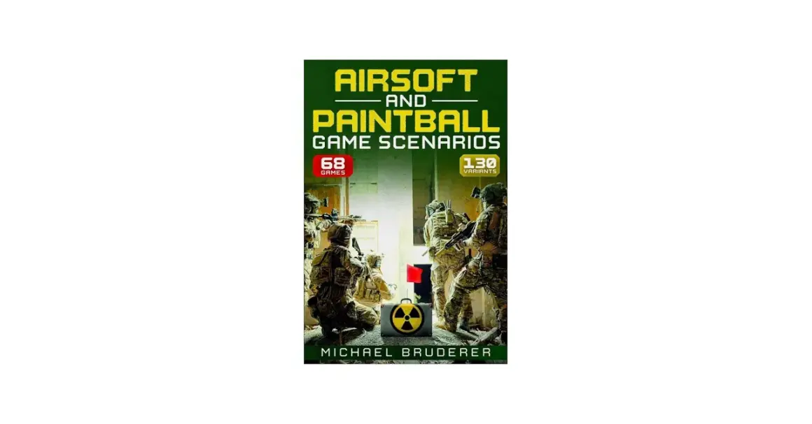 Libro "Airsoft and Paintball Game Scenarios" con soldados tácticos. Explora la diferencia entre airsoft y paintball.