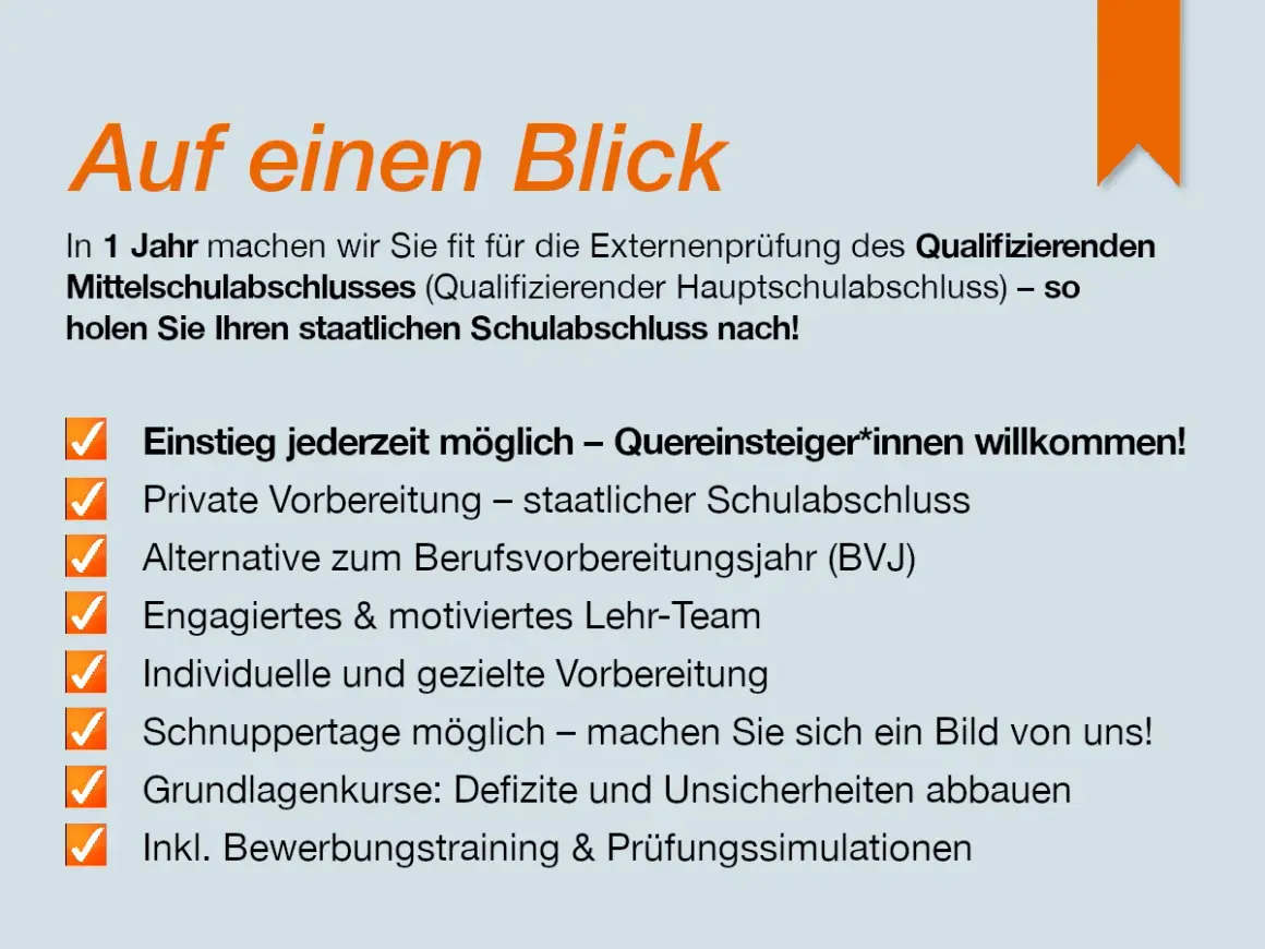 Fernschule Hauptschulabschluss: In 1 Jahr zum staatlichen Abschluss. Einstieg jederzeit, Quereinsteiger willkommen. Private Vorbereitung, Schnuppertage, Bewerbungstraining.