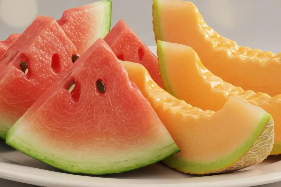 Kawałki soczystego arbuza i pomarańczowego melona, pełne witamin, kuszą świeżością.