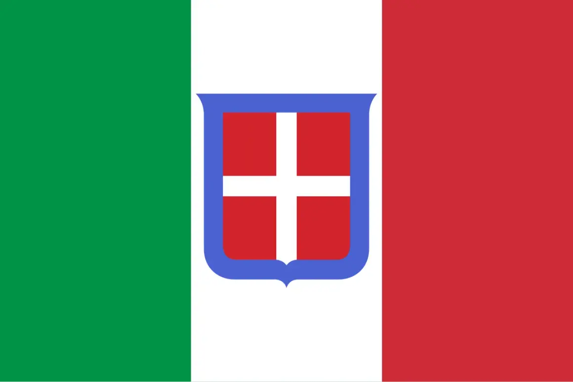 Flag of Italy with the Savoy coat of arms in the center.