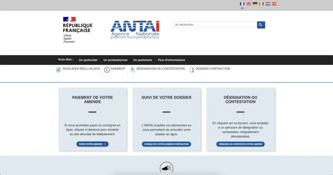 Le site ANTAI permet de payer ou contester une amende. Pour savoir combien de temps pour recevoir une amende, consultez votre dossier.