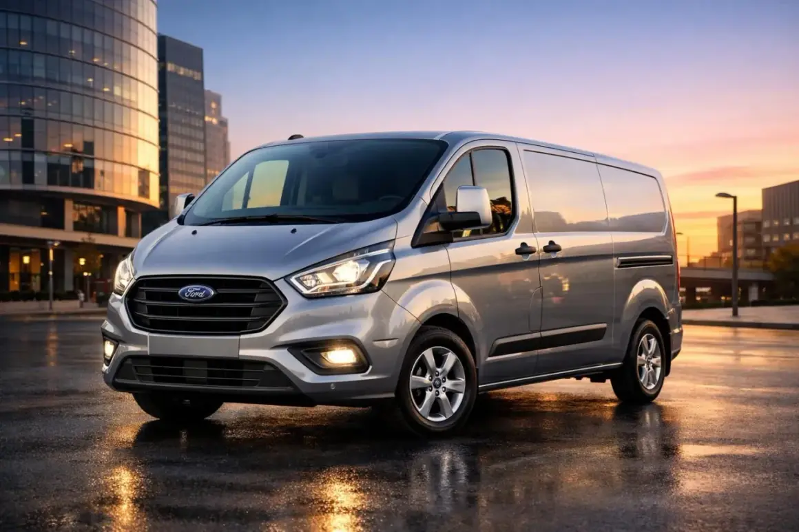 Ford Transit Custom 2.0 TDCI 130cv, un utilitaire fiable et performant, prêt à affronter la ville au crépuscule.