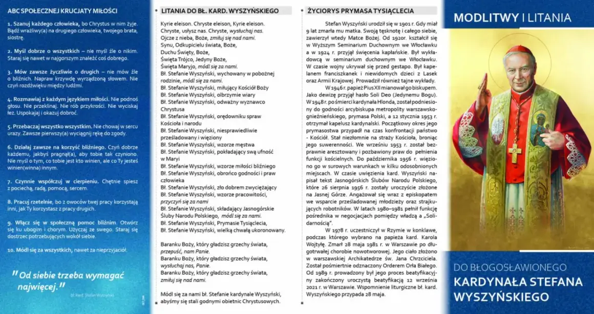 Litania do błogosławionego kardynała Stefana Wyszyńskiego – modlitwa, która przynosi pokój