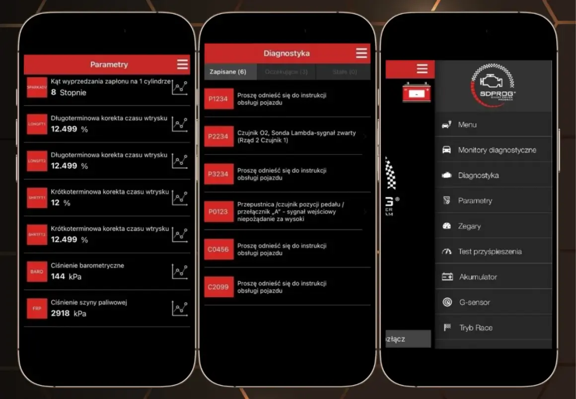 Najlepsza aplikacja OBD2 Android pokazuje parametry silnika i kody błędów.